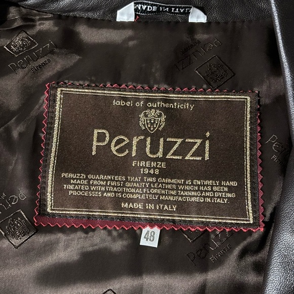 VINTAGE 90S PERUZZI CHERRY RED BLACK WAIST TIE ZIP UP ITALIAN LEATHER JACKET - Picture 15 of 16